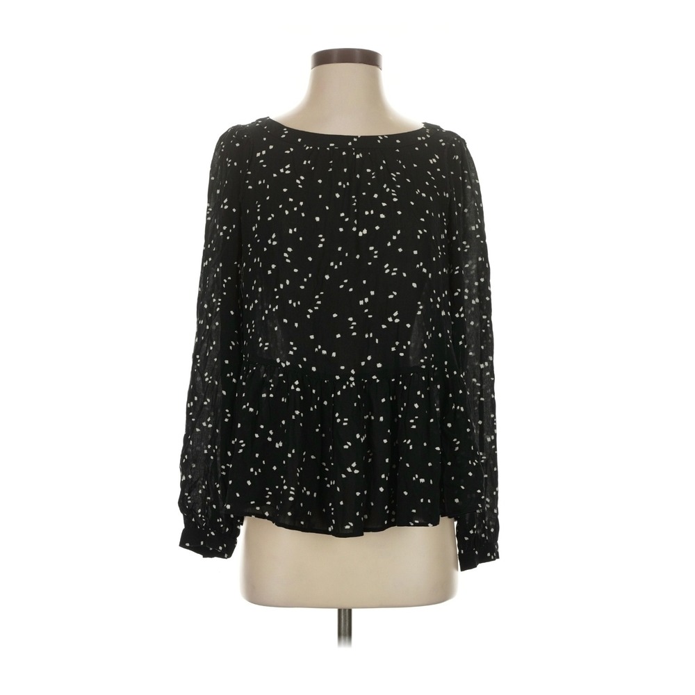 Maeve Anthropologie Black White Abstract Print Peplum Long Sleeve Blouse XSmall